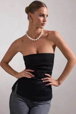 Talk That Talk | Black Strapless Split Bandeau Top