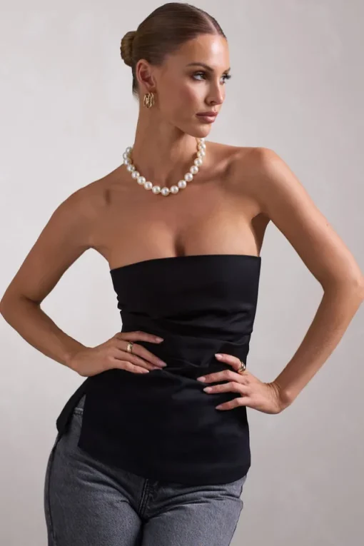 Talk That Talk | Black Strapless Split Bandeau Top