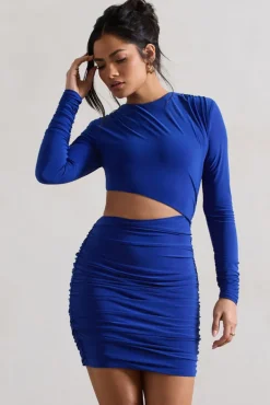 Tana | Royal Blue Ruched Bodycon Long Sleeve Cut-Out Mini Dress
