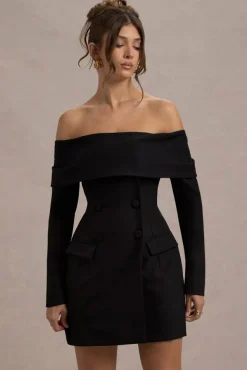 Tara | Black Bardot Tailored Blazer Dress