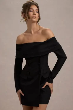 Tara | Black Bardot Tailored Blazer Dress
