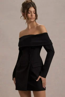 Tara | Black Bardot Tailored Blazer Dress
