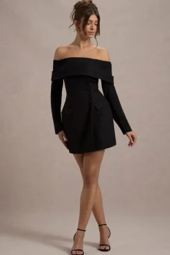 Tara | Black Bardot Tailored Blazer Dress