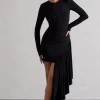 Tate | Black Long-Sleeve Wrap Mini Dress With Drape