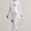 Tate | White Long-Sleeve Wrap Mini Dress With Drape