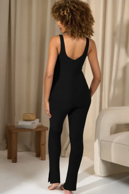 Teagan | Black Square-Neck Slim-Leg Maternity Jumpsuit