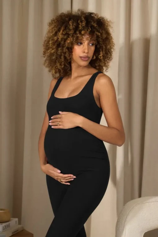 Teagan | Black Square-Neck Slim-Leg Maternity Jumpsuit