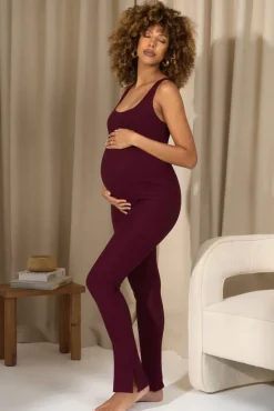 Teagan | Burgundy Square-Neck Slim-Leg Maternity Jumpsuit
