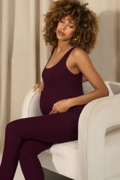 Teagan | Burgundy Square-Neck Slim-Leg Maternity Jumpsuit