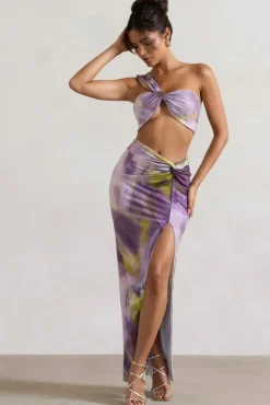 Tender Kiss | Lilac Print Knot Split Maxi Skirt