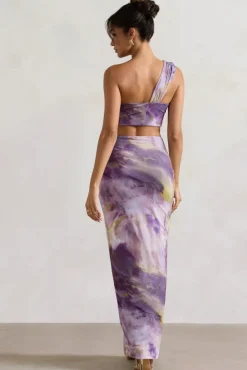 Tender Kiss | Lilac Print Knot Split Maxi Skirt