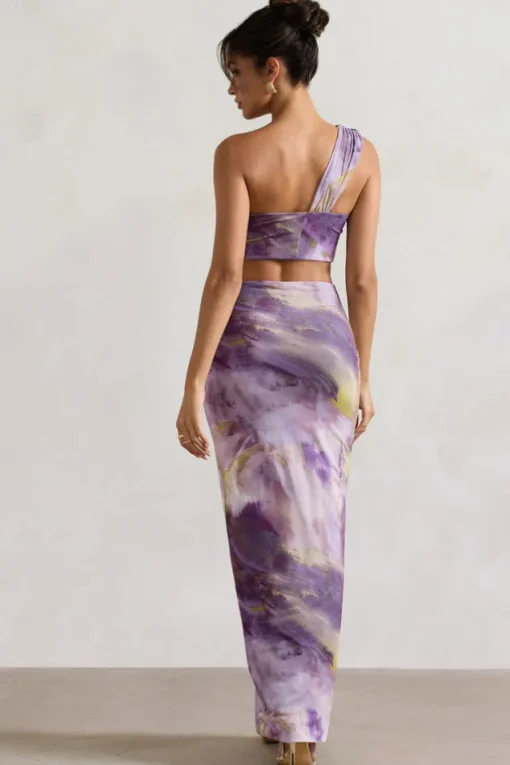 Tender Kiss | Lilac Print Knot Split Maxi Skirt
