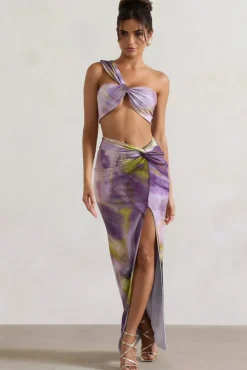 Tender Kiss | Lilac Print Knot Split Maxi Skirt