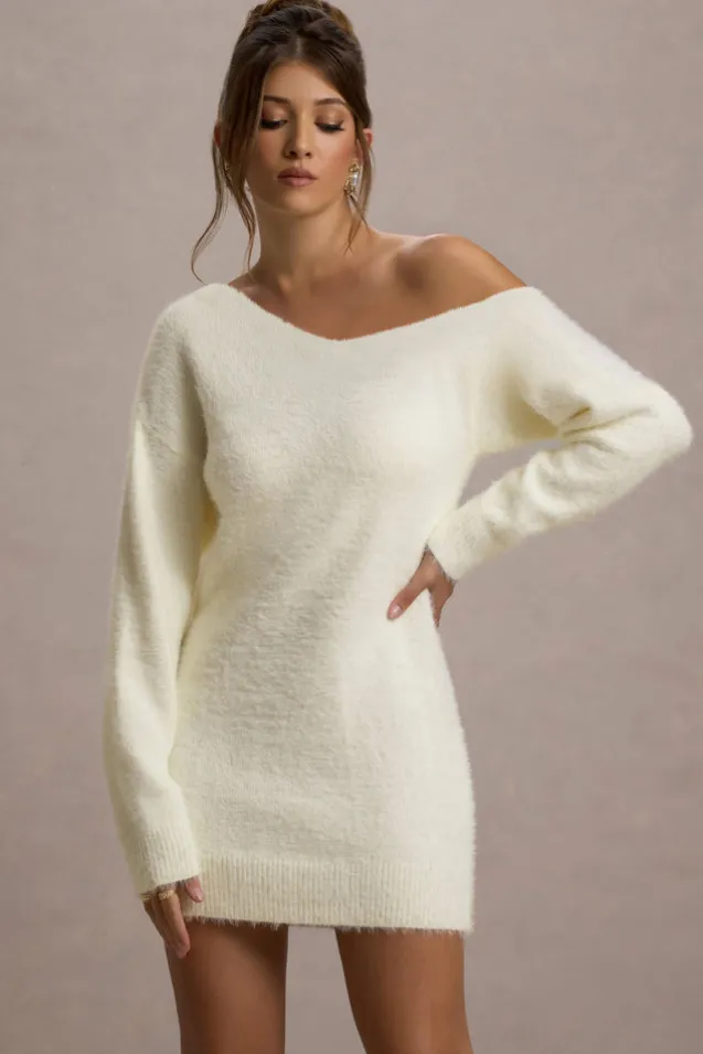 Terra | Cream Faux Mohair Oversized Mini Dress