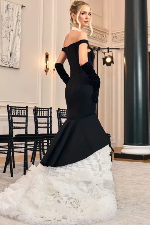 The Greatest | Black u0026 Cream Bardot Maxi Dress With Tulle Skirt