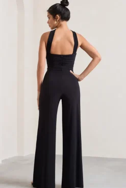 The Next Naomi | Black Halter-Neck Bandeau Split-Leg Jumpsuit