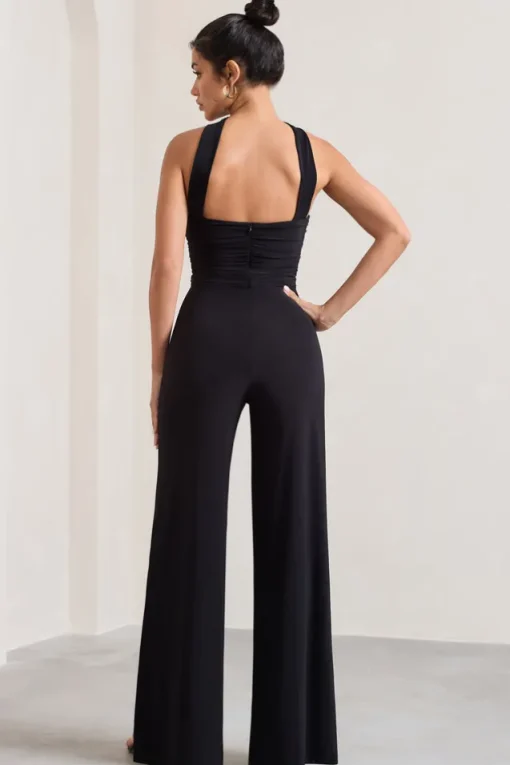 The Next Naomi | Black Halter-Neck Bandeau Split-Leg Jumpsuit