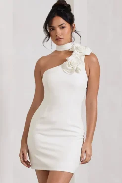 The Party |  White Mini Dress With Ruffled Choker