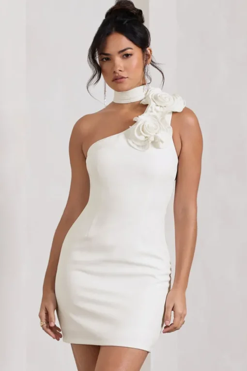 The Party |  White Mini Dress With Ruffled Choker