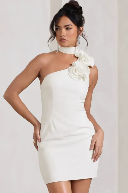 The Party |  White Mini Dress With Ruffled Choker