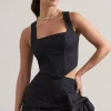 Think Again | Navy Pinstripe Structured Corset Top