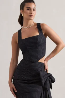 Think Again | Navy Pinstripe Structured Corset Top