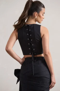 Think Again | Navy Pinstripe Structured Corset Top