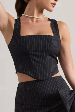 Think Again | Navy Pinstripe Structured Corset Top