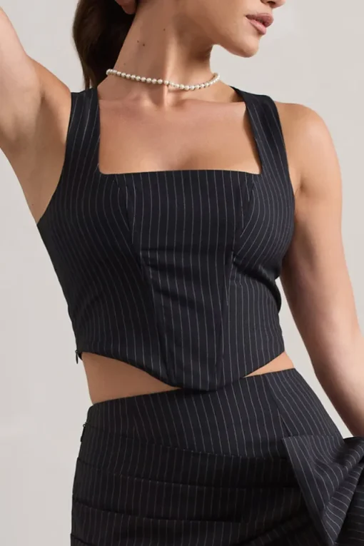 Think Again | Navy Pinstripe Structured Corset Top