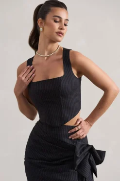 Think Again | Navy Pinstripe Structured Corset Top