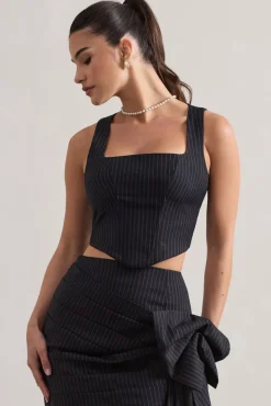 Think Again | Navy Pinstripe Structured Corset Top