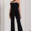 Tia | Black Asymmetric Sleeveless Flared-Leg Jumpsuit With Flowers