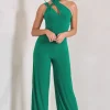 Tilly | Green Cut Out Halterneck Asymmetrical Jumpsuit