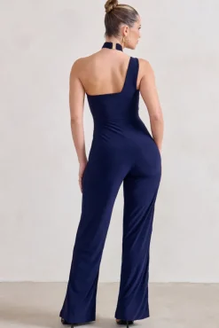 Tilly | Navy Cut Out Halterneck Asymmetrical Jumpsuit