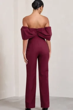 Time Will Tell | Berry Off The Shoulder Wide Leg Jumpsuit