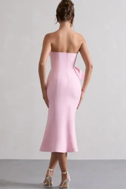 To Me | Pink Bandeau Midi Dress With Oversized Bow