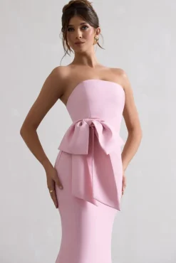To Me | Pink Bandeau Midi Dress With Oversized Bow