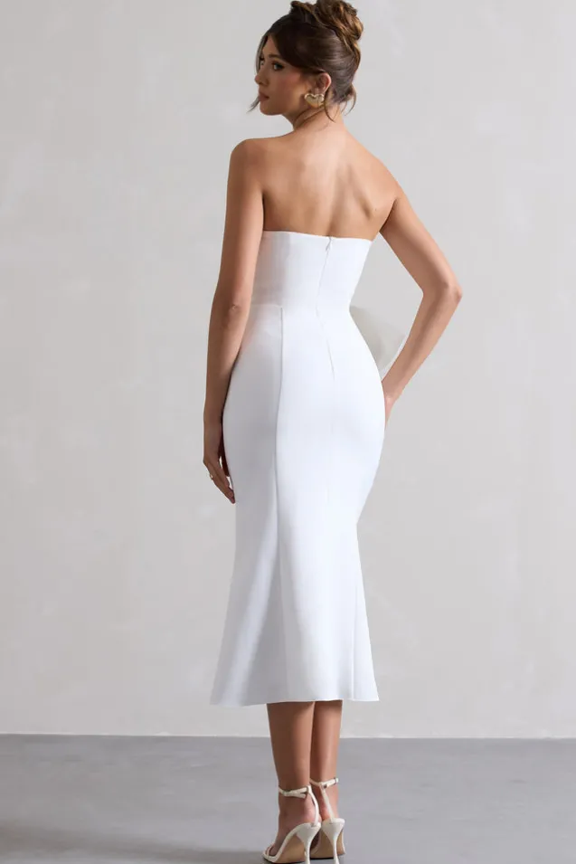 To Me | White Bandeau Midi Dress With Oversized Bow
