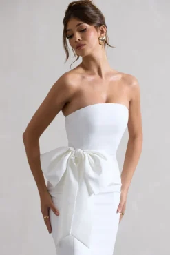 To Me | White Bandeau Midi Dress With Oversized Bow