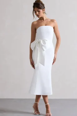 To Me | White Bandeau Midi Dress With Oversized Bow