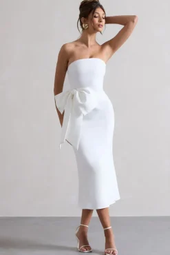 To Me | White Bandeau Midi Dress With Oversized Bow