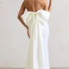 To You | White Sequin Bandeau Split Maxi Dress With Oversized Bow