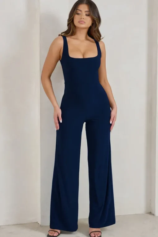 Toni | Navy Square Neck Sleeveless Jumpsuit