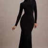Tova | Black High-Neck Long-Sleeve Fishtail Maxi Dress
