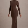 Tova | Chocolate High-Neck Long-Sleeve Fishtail Maxi Dress