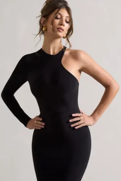 Toya | Black Asymmetric Split Maxi Dress