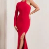 Toya | Red Asymmetric Split Maxi Dress