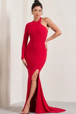 Toya | Red Asymmetric Split Maxi Dress