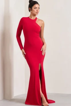 Toya | Red Asymmetric Split Maxi Dress