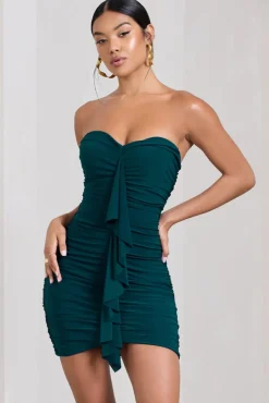 Treasure | Petrol Blue Strapless Sweetheart Mini Dress With Ruffle